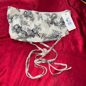 Tan and black dragon and flower design tube top